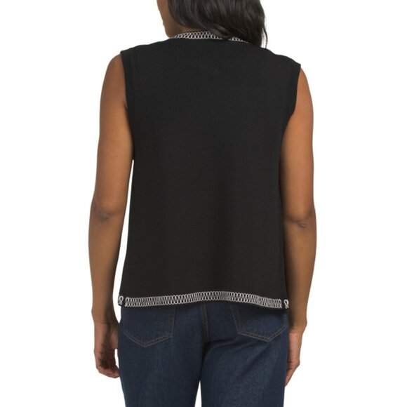 ELIE TAHARI Black/White The Cassia Open Front Sleeveless Jacket - Picture 2 of 2